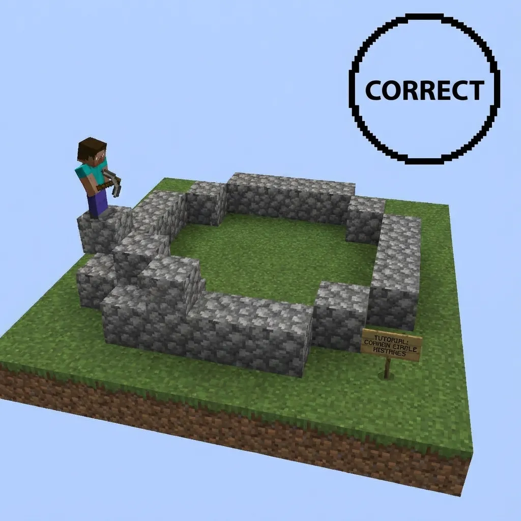 Minecraft circle building mistake showing asymmetric uneven pattern with misaligned blocks