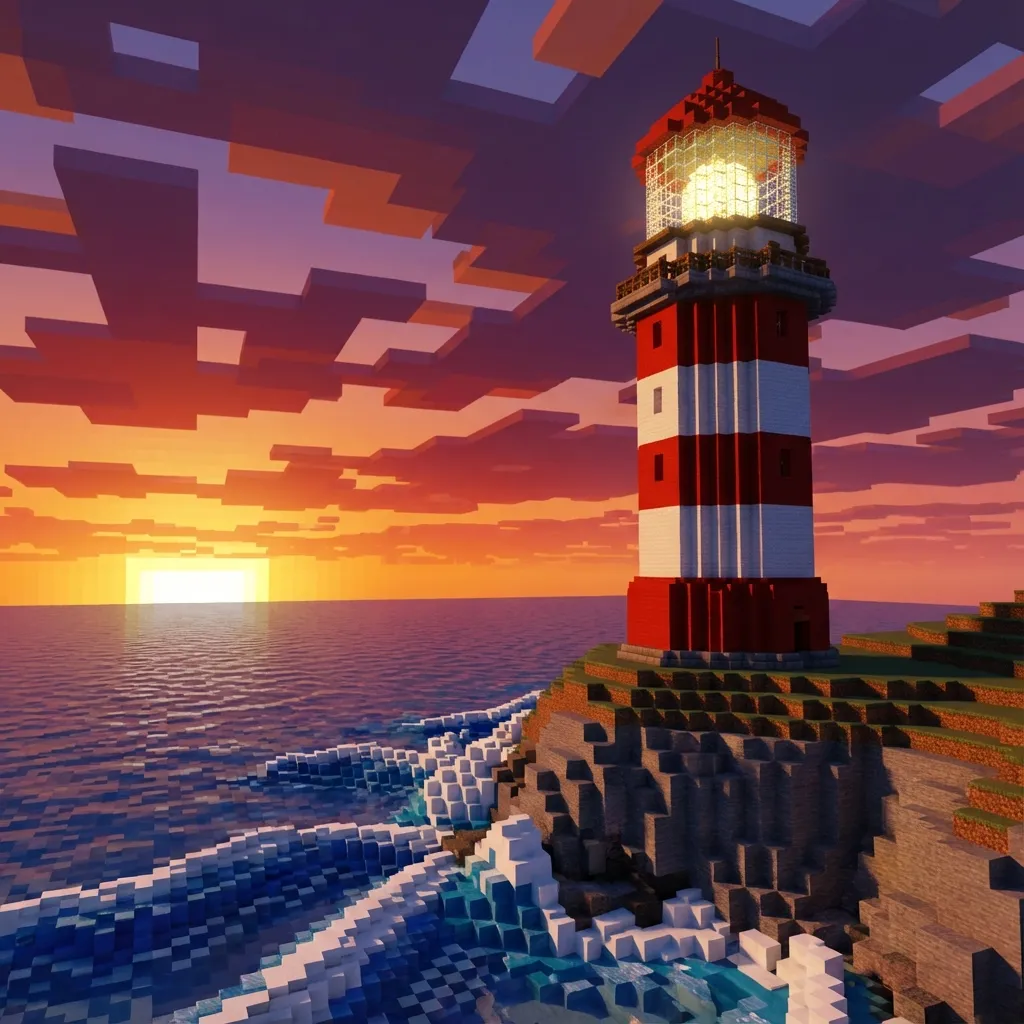Minecraft lighthouse on coastal cliff