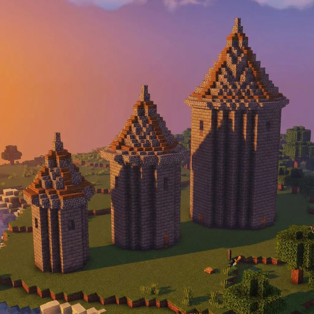 Minecraft towers of different sizes